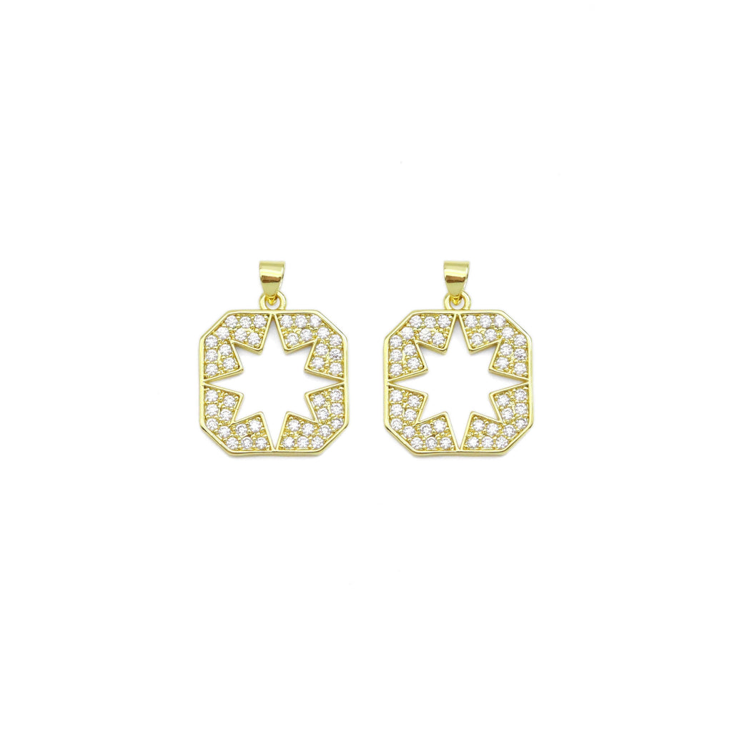 CZ Hollow Out Star On Square tag Charm, Sku#LK928