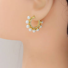 Load image into Gallery viewer, White Pearl CZ Around Hoop Earrings, Sku#A402