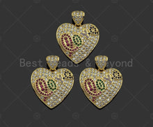 Load image into Gallery viewer, Colorful CZ Micro Pave Love Word On Heart Shape Pendant, 18K Gold Filled Heart Charm, Necklace Bracelet Charm Pendant,25x24mm,Sku#LD105