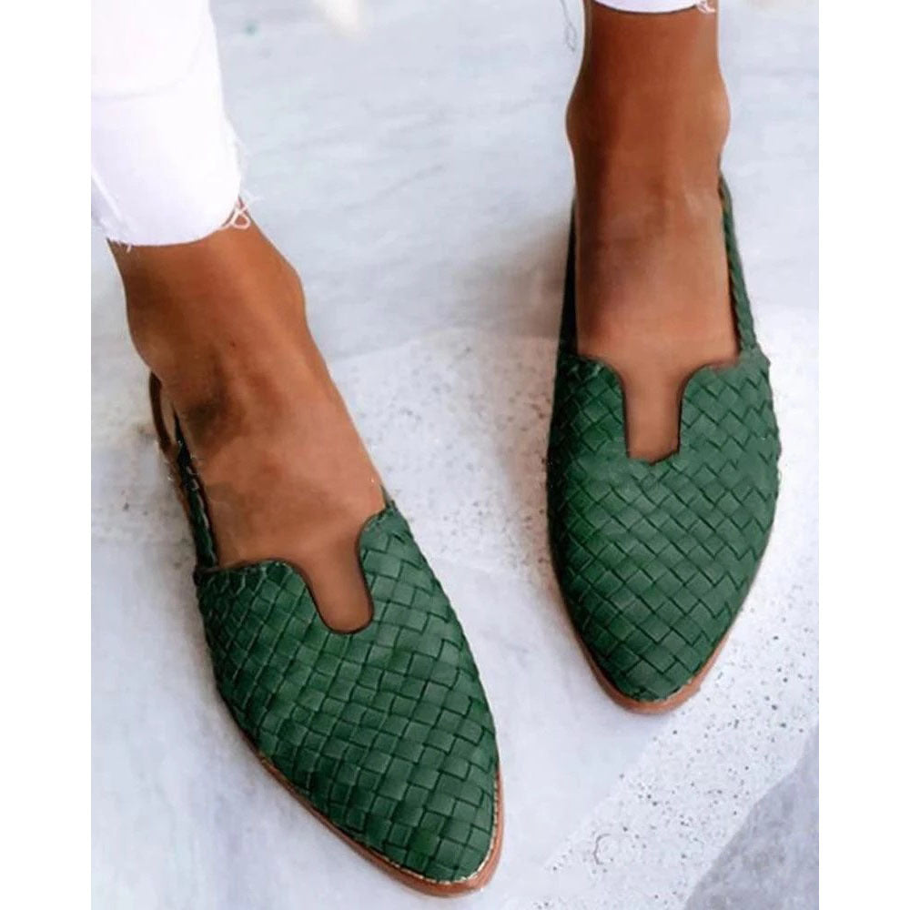 Women's Plus Size Pointed Toe Slip-On Sandals | Knit Upper Low Heel