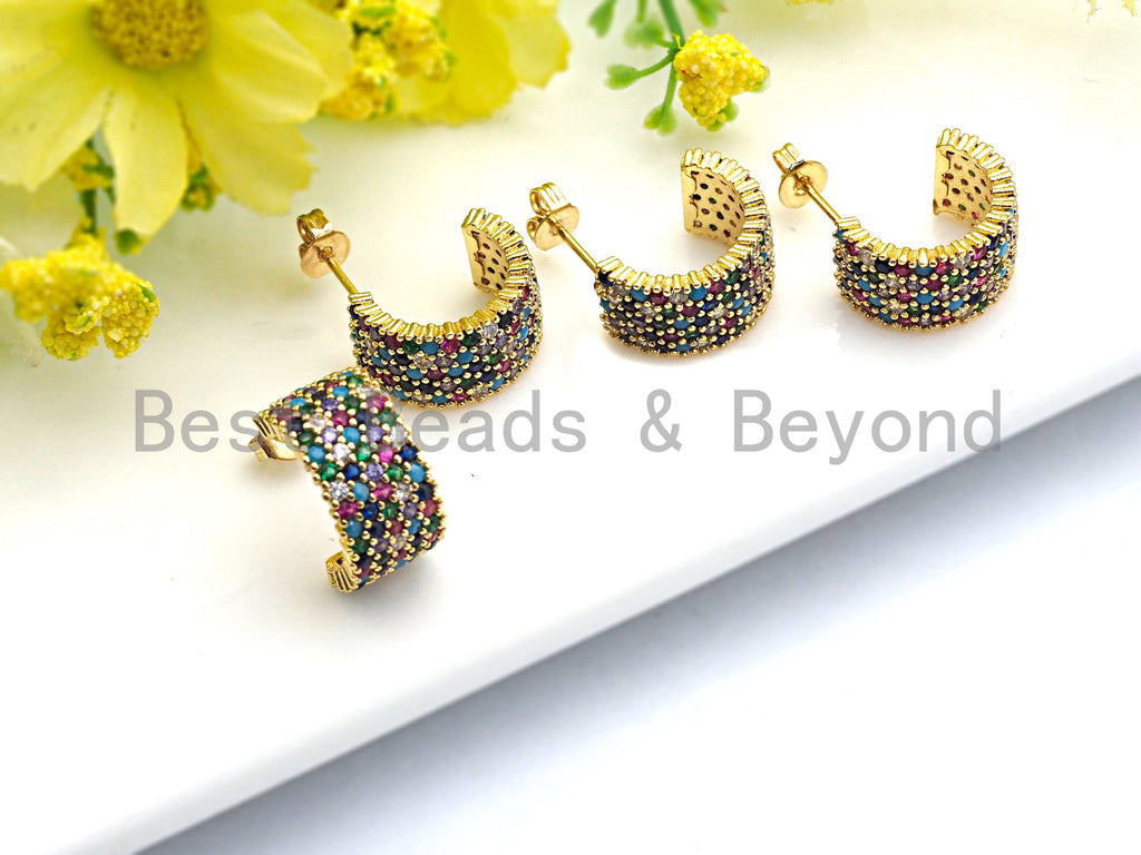Clorful CZ Half Circle Shape Earrings, Sku#J77