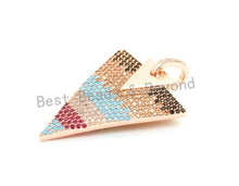 Load image into Gallery viewer, CZ Micro Pave Multi Color Triangle Pendant, Cubic Zirconia Necklace Focal Pendant, Rainbow CZ Pave Charm, 27x39mm, sku#F2