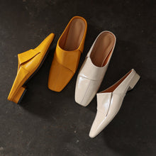 Load image into Gallery viewer, Women's Vintage Cowhide Fold-Over Mules | Square Toe Low Block Heel Backless Loafers