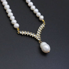 Load image into Gallery viewer, Freshwater Pearl with chevron point Necklace, sku# EF561