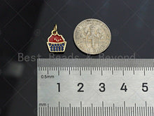 Load image into Gallery viewer, CZ Pave Enamel Cupcake Shape Pendant, Red Blue Cupcake Charm, July 4th Jewelry, 9x11mm,sku#LK117