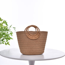 Load image into Gallery viewer, Straw Weave Round Handle Tote Bag - Large Capacity Women's Summer Beach Bag