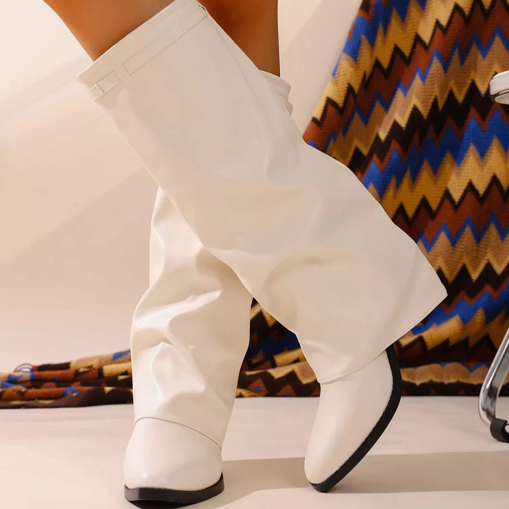Women's Pointed Toe Block Heel Boots | Stable High Heel | PU Leather Ankle Boots