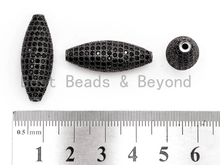 Load image into Gallery viewer, Black CZ Pave On Black Micro Pave Long Oval Spacer Beads with Black Crystal for Bracelet/Necklace, Cubic Zirconia Beads, 28x10mm, sku#N44
