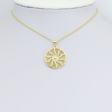 Load image into Gallery viewer, CZ Gold wheel On Spider Web Charm Pendant, Sku#LK1189