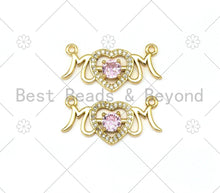 Load image into Gallery viewer, CZ Micro Pave Mom Word With Heart Shape Pendant/Charm, 18K Gold Filled Mom Charm, Mother's Day Charm,13x27mm,Sku#LK385