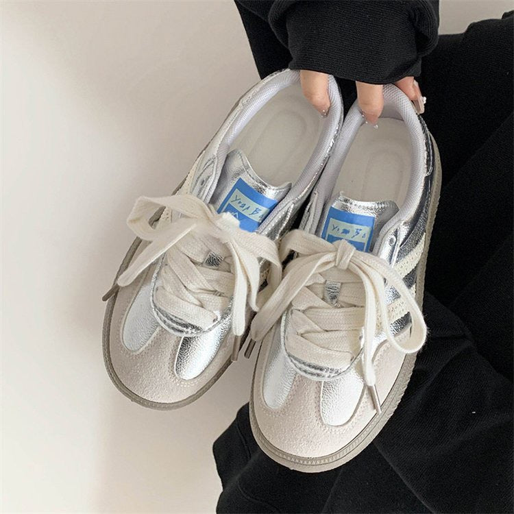 Women's Retro White Sneakers - Casual Sports Shoes with Thick Sole