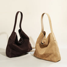 Load image into Gallery viewer, Women's Minimalist Suede Leather Tote Bag - Genuine Leather Shoulder Bag with Zipper Pockets