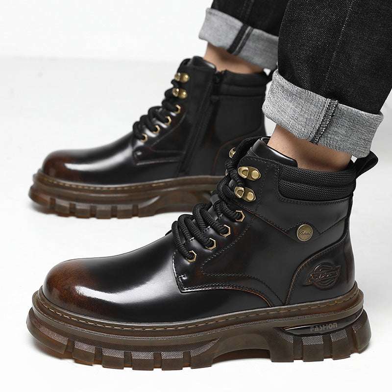 Men's Fleece-Lined British Platform Boots | Microfiber Leather Lace-Up Winter Boots