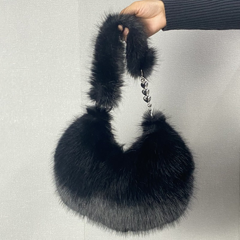 Plush Bucket Crossbody Bag – Adjustable Strap, Clasp Closure