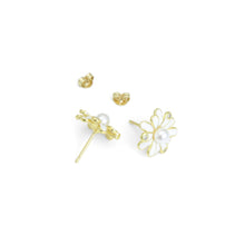 Load image into Gallery viewer, Pearl White Enamel Daisy Flower Stud Earrings, Sku#A461
