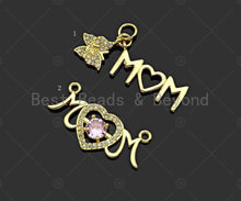 Load image into Gallery viewer, Gold Filled CZ Micro Pave Mom Heart Shape Pendant,18K Gold Filled Mom Charm, Mother's Day Necklace Bracelet Pendant,8x20/12x27mm,Sku#LK365