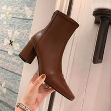Load image into Gallery viewer, Women's Square Toe Elastic High Heel Boots - Chunky Heel Ankle Boots
