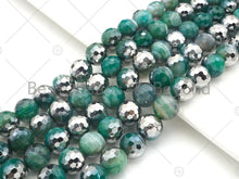 Load image into Gallery viewer, Natural Half Silver Plated Green Agate Beads, 8mm/10mm/12mm Round Faceted Blue Agate Beads, 15.5 Full Strand, sku# UA125