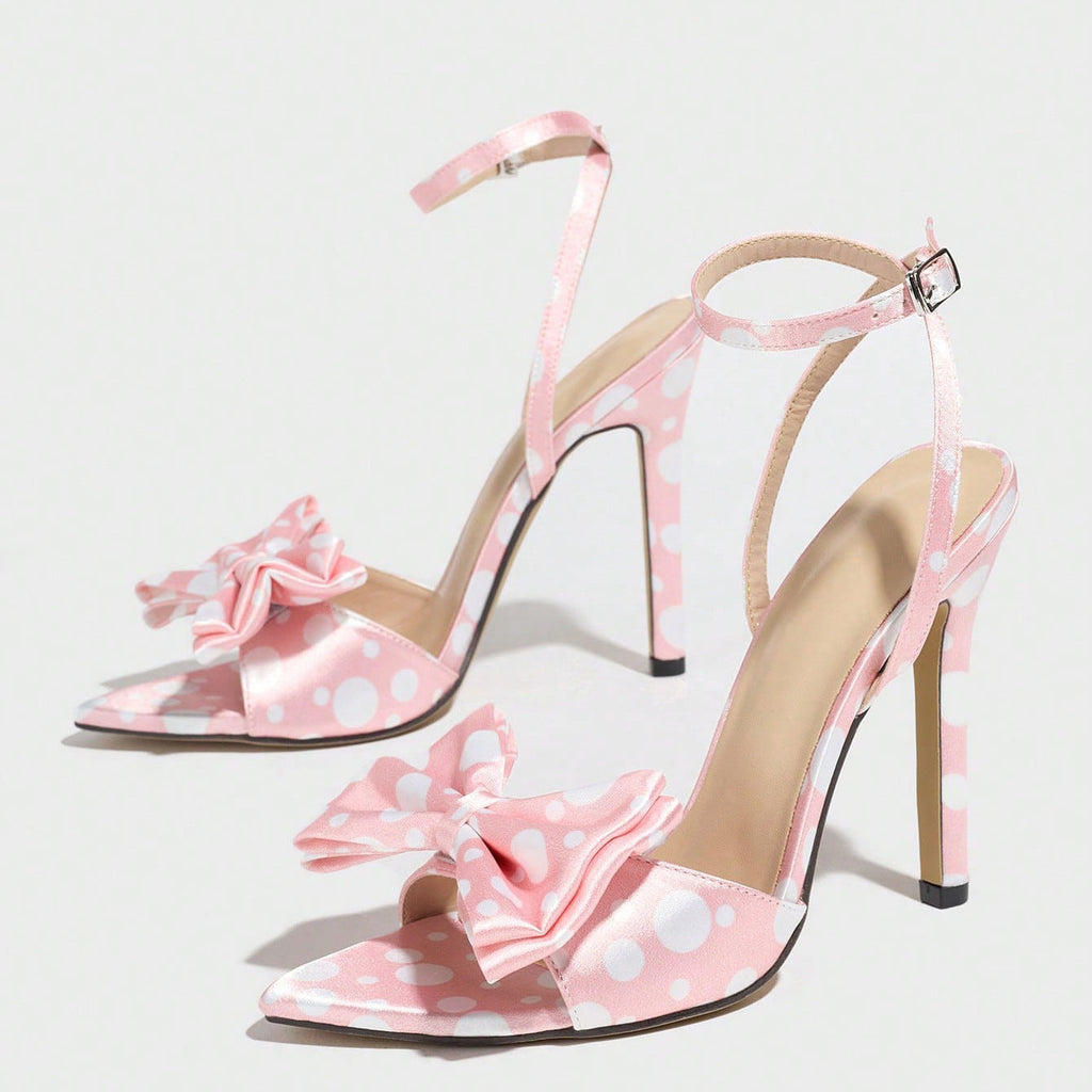 Elegant Silk Polka-Dot Pointed-Toe High Heels with Bow Detail | Women's Extra-High Heel Pumps