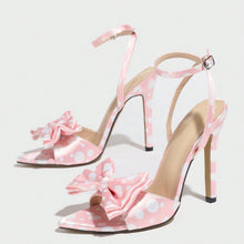 Load image into Gallery viewer, Elegant Silk Polka-Dot Pointed-Toe High Heels with Bow Detail | Women's Extra-High Heel Pumps