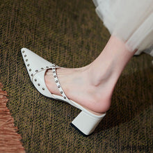 Load image into Gallery viewer, Women's Chunky Block Heel Pointed Toe Studded Slip-On Shoes | PU Leather Korean Style Heels