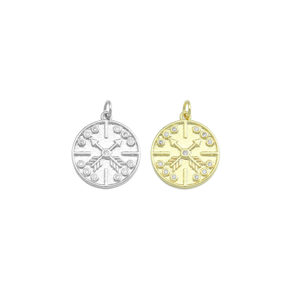 Gold Silver Arrows On Round Coin Charm Pendant, Sku#L724