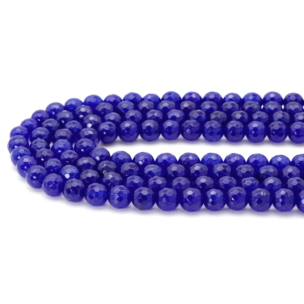 Royal Blue Jade Round Faceted Beads, Sku#U1802
