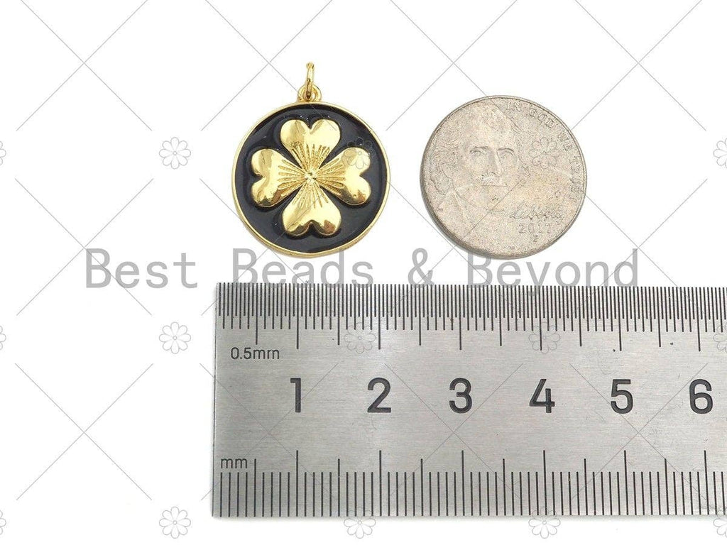 Gold Filled Clover On Colorful Enamel Round Coin Shape Pendant, Shamrock charm, Sku#L570