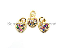 Load image into Gallery viewer, CZ Colorful Micro Pave Puffy Heart Pendant, Heart Shaped Pave Pendant, Gold plated,9x11mm, Sku#F827