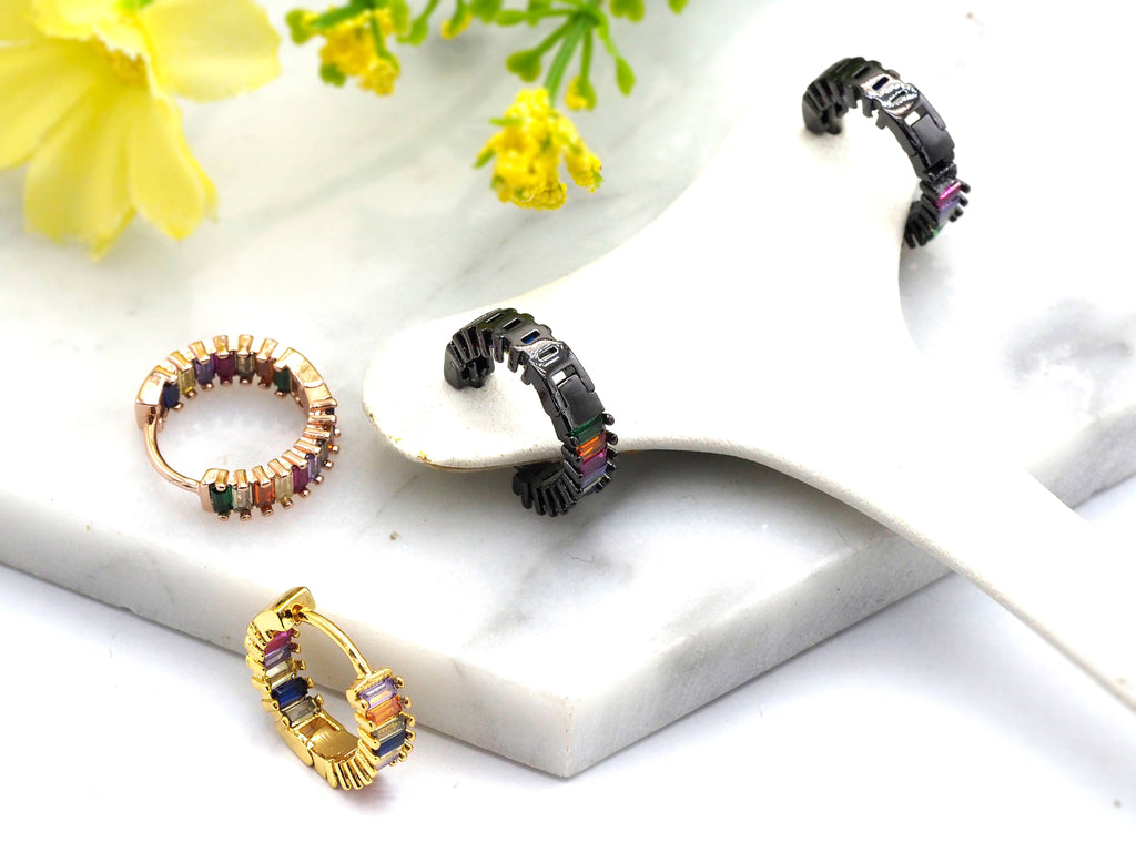 Rainbow CZ Micro Pave Huggie Earrings, sku#J46C
