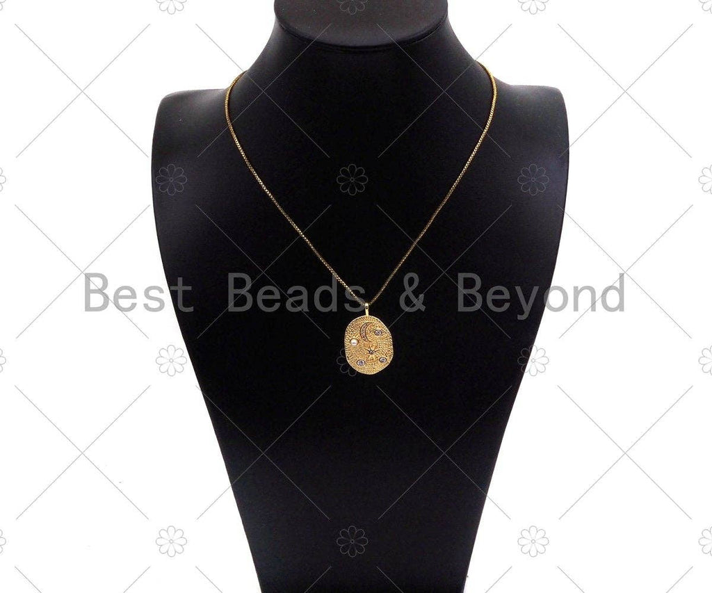 CZ Micro Pave Moon Star Evil Eye Star On oval Shape Pendant/Charm,CZ 14K Dainty Gold Charm, Necklace Bracelet Charm Pendant,21x32mm,Sku#CP19