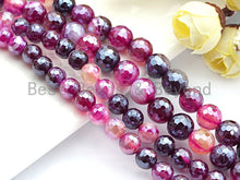 Load image into Gallery viewer, Purple Pink Agate Attachment Necklace with Large CZ Pave Silver clasp, 18 long, 8mm/10mm beads size, sku#D48