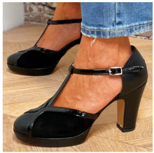 Load image into Gallery viewer, Women's Round Toe Chunky Heel Pumps - Comfortable Low Heel Slip-On Shoes