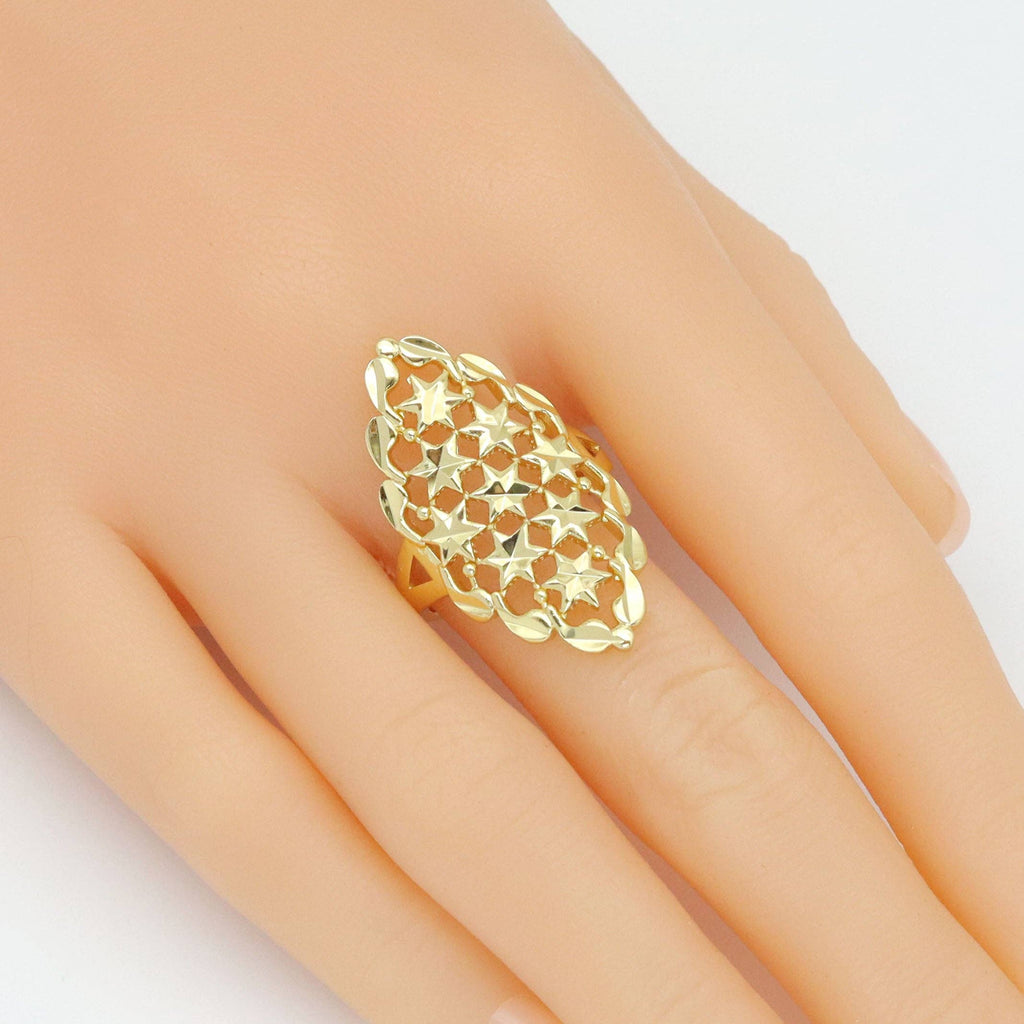 Gold Filigree Flower patten Statement Adjustable Ring, Sku#LD657