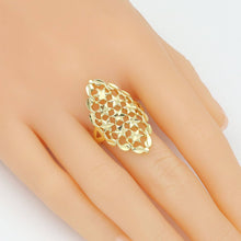 Load image into Gallery viewer, Gold Filigree Flower patten Statement Adjustable Ring, Sku#LD657