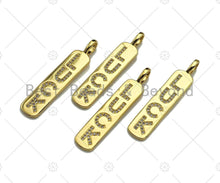 Load image into Gallery viewer, CZ Micro Pave Gold Bar LUCK Pendant, Cubic Zirconia Gold Strip Pendant, Micro pave Luck pendant, 9x43mm, sku#LK137
