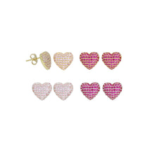 Load image into Gallery viewer, Pink Fuchsia CZ Heart Stud Earrings, Sku#A334