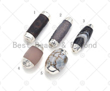 Load image into Gallery viewer, Large Natural Tibetan Agate Barrel Shape Spacer Beads, Silve