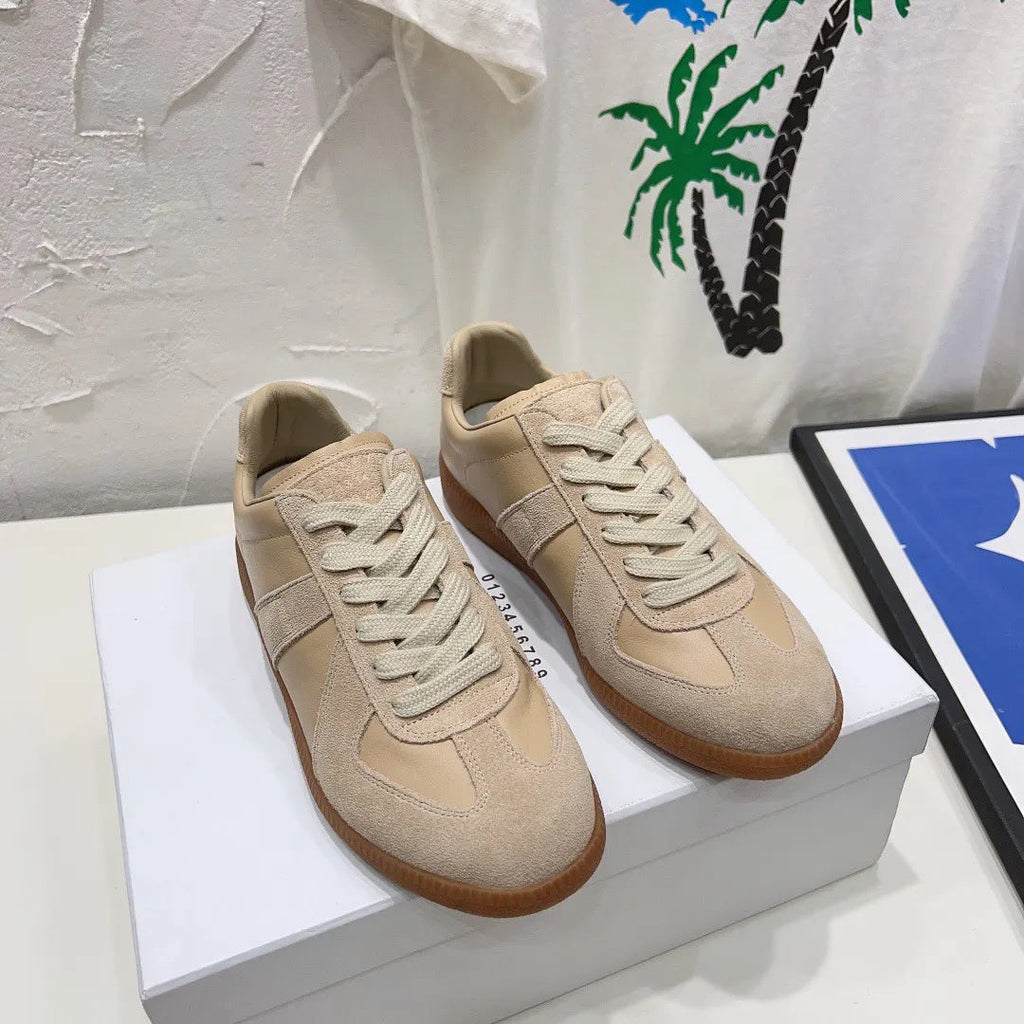 Premium Genuine Leather Casual Sneakers - Unisex Breathable Lace-Up Shoes