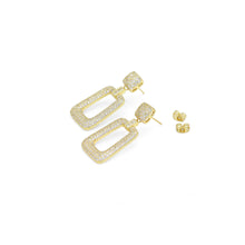 Load image into Gallery viewer, Fully CZ Pave Gold Rectangle Dangle Earrings, Sku#LD521