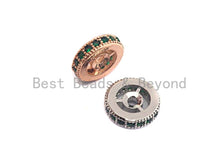 Load image into Gallery viewer, Green CZ Micro Pave Round Wheel Spacer Beads, Cubic Zirconia Spacer beads, Bracelet Spacers, 8mm/10mm,sku#C109