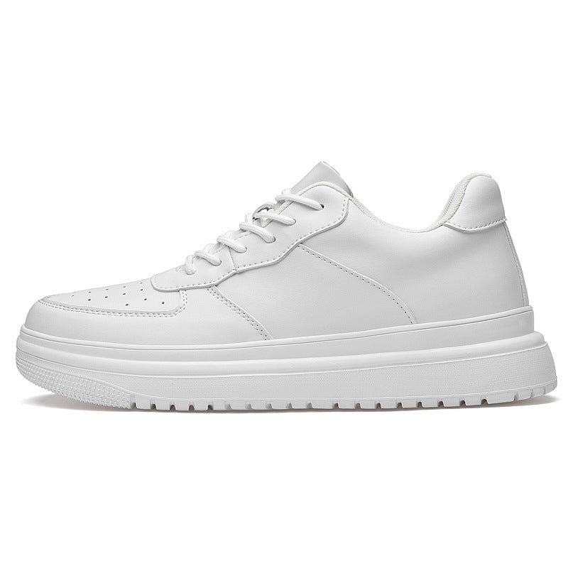 Korean-Style Low-Top Sneakers – Men's & Women's Casual White Shoes | Thick Sole Lace-Up