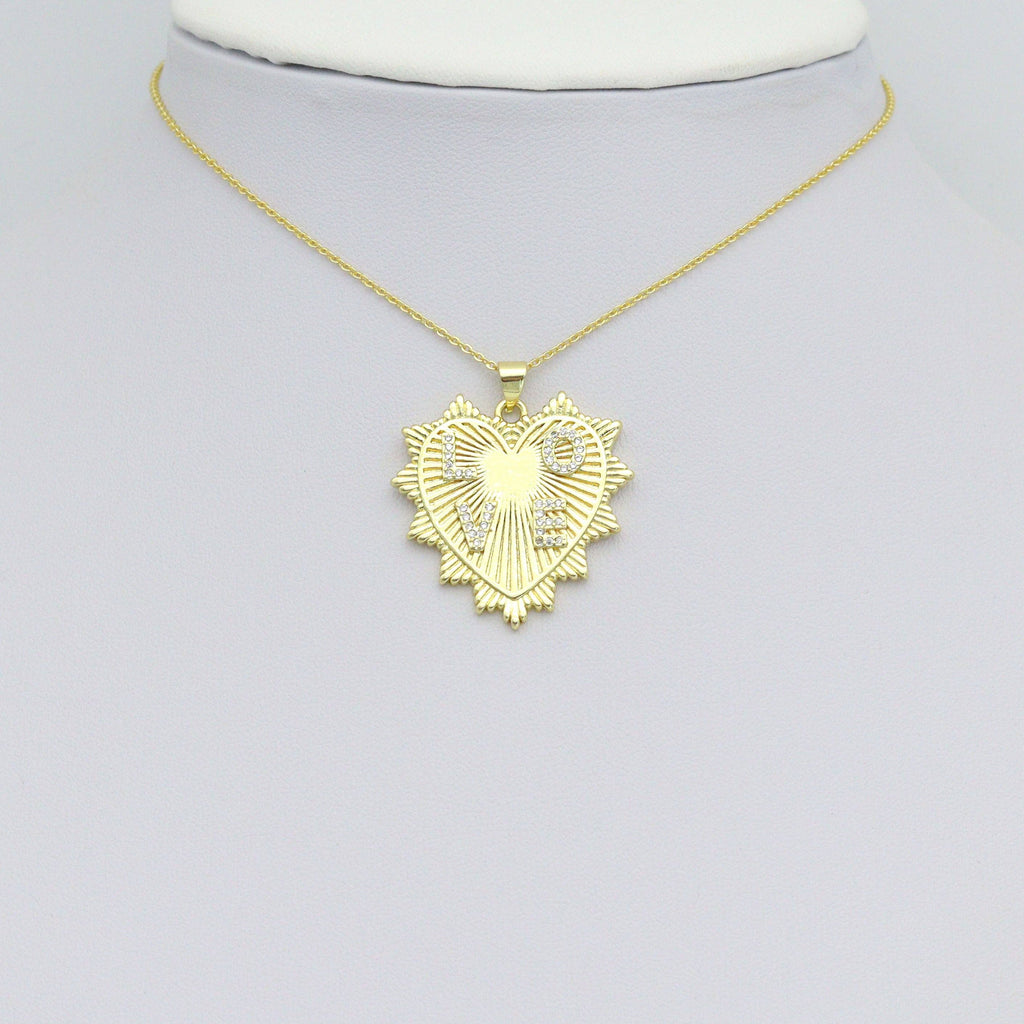 Clear CZ Gold Love On Heart Shape Charm Pendant, Sku#LK1117