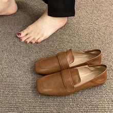 Load image into Gallery viewer, Women's French-Style Retro Square Toe Flat Casual Shoes - Slip-On Comfort Loafers