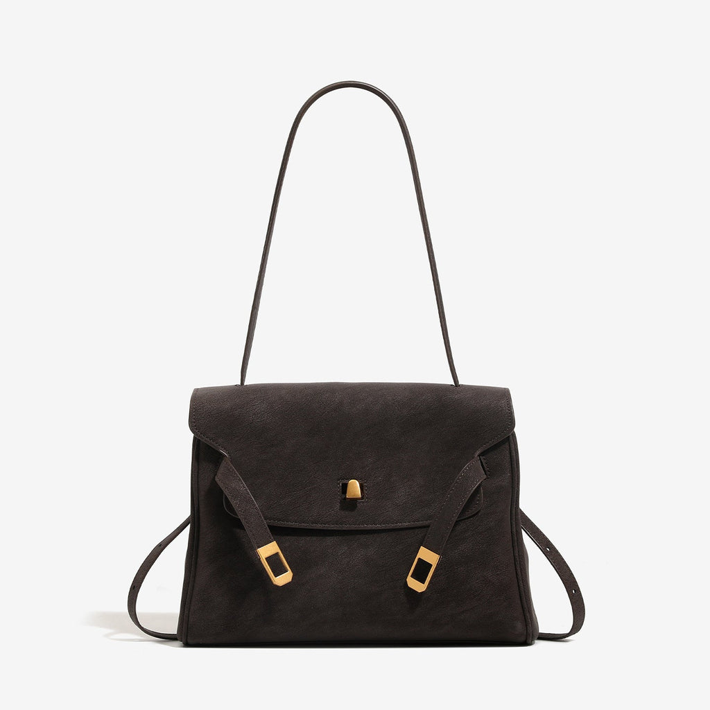 Retro Leather Shoulder Bag - Genuine Leather Minimalist Handbag for Women
