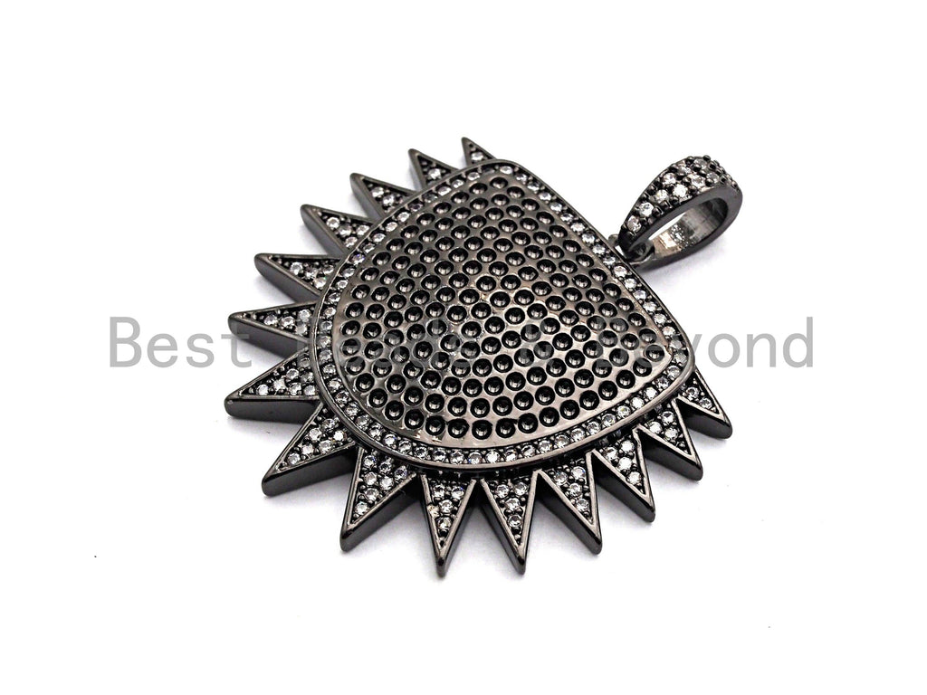 CZ Clear/Black Micro Pave Sun Charm Pendant, CZ Pave Pendant, Gold/Rose Gold/Silver/Gunmetal plated, 33x36mm,Sku#F771