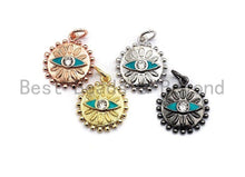 Load image into Gallery viewer, CZ Micro Pave 14x17mm Enamel Evil Eye on Round Disc Pendant, Round Pendant Rose Gold/Black/Gold/Silver, sku#Z399