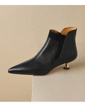 Load image into Gallery viewer, Women's Genuine Leather Pointed-Toe Kitten Heel Ankle Boots | Side Zipper | Black &amp; Brown