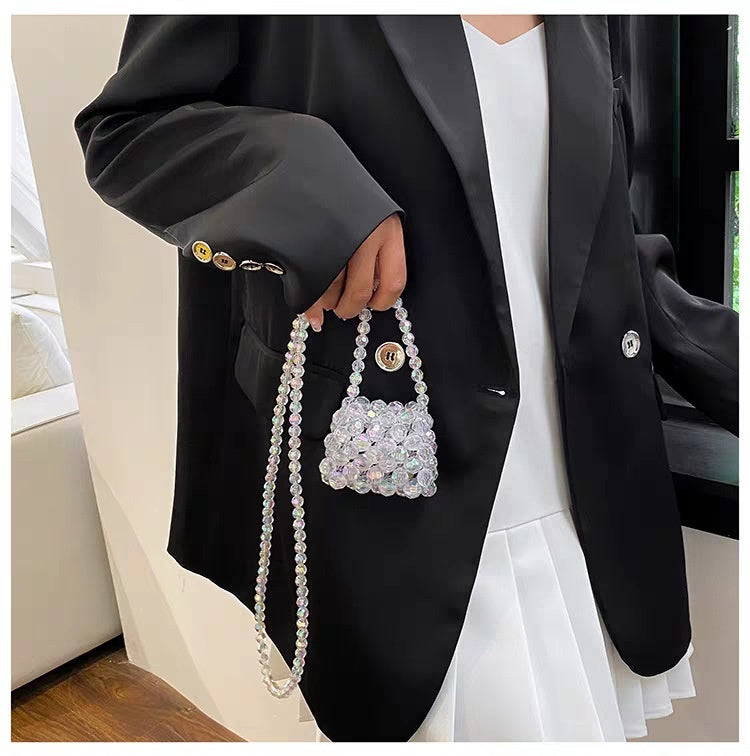Beaded Pearl Crossbody Bag - Handmade Heart Tote Handbag for Women