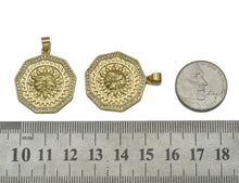 Load image into Gallery viewer, Gold CZ Embossed Sunflower On Polygon Charm, Sku#LK683